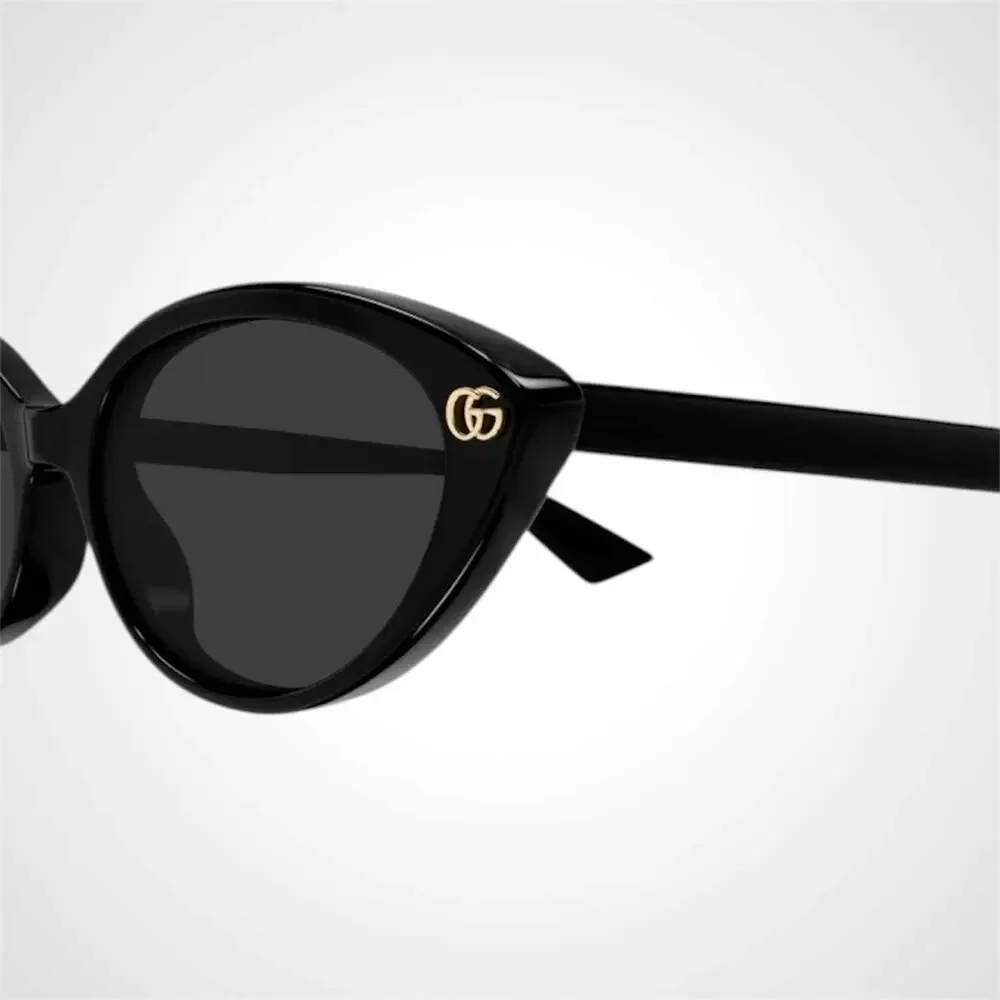New GUCCI Sunglasses Black Cat Eye Gold Metal Front Interlocking GG Logo Womens - Picture 2 of 4